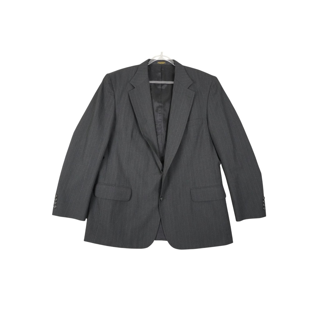 Barrington Mens 46L Black Pinstriped Wool Sport Coat Blazer Jacket 2 Button